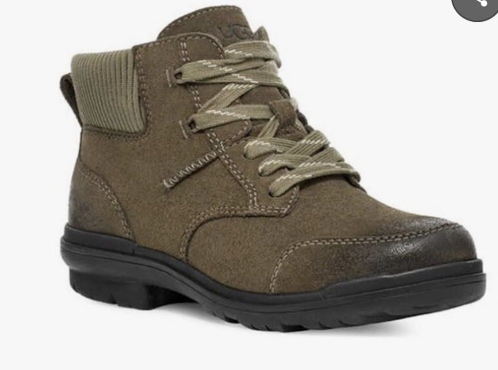 UGG Boots Green Suede Ankle Lace Up Zip Waterproof Womens Size 7.5 Hapsburg NWOB